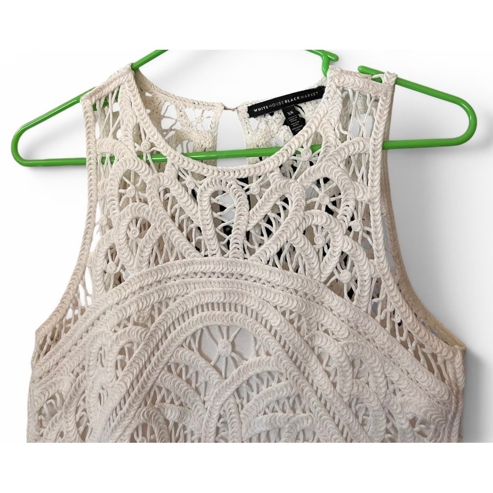 White House Black Market Cream Crochet Sleeveless Knit Top - Picture 3 of 6